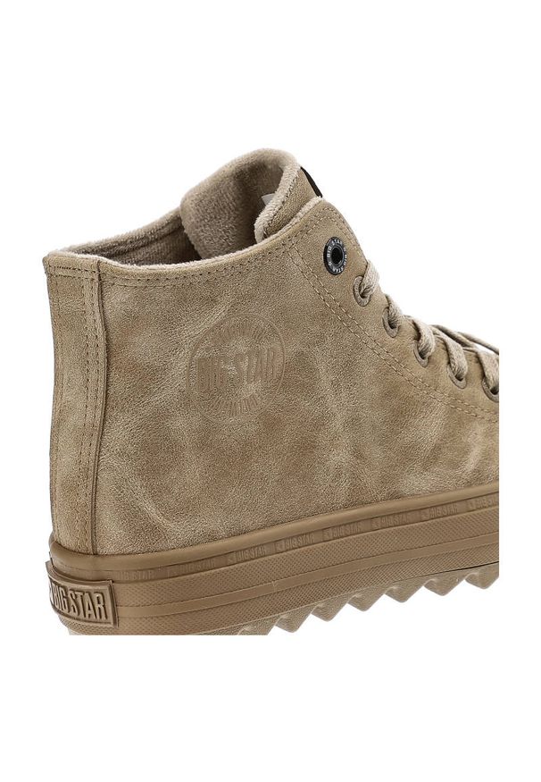 Big-Star - Beżowe Sneakersy Big Star Damskie Stylowe Obuwie. Okazja: na co dzień. Wysokość cholewki: przed kolano. Zapięcie: sznurówki. Kolor: beżowy. Materiał: guma, skóra ekologiczna. Szerokość cholewki: normalna. Sezon: jesień. Sport: turystyka piesza