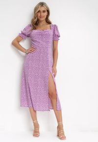 Born2be - Fioletowa Sukienka Aquineva. Kolor: fioletowy. Wzór: kwiaty. Długość: midi #2