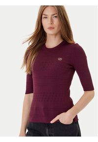 TwinSet - TWINSET Sweter 252TP3240 Bordowy Regular Fit. Kolor: czerwony. Materiał: wiskoza #3