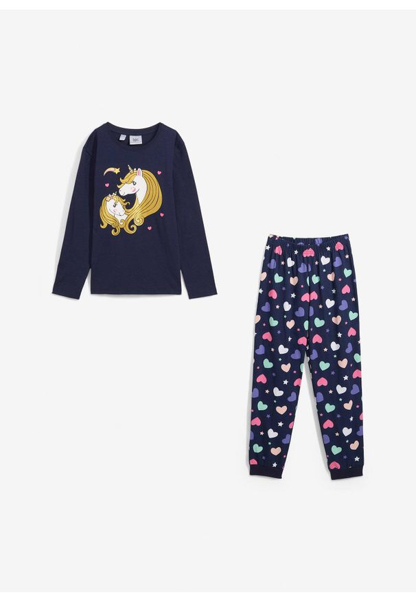 bonprix - Piżama z czystej bawełny organicznej (2 części). Kolor: niebieski. Materiał: bawełna