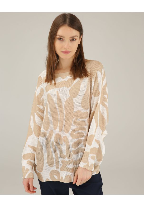 Unisono - BEŻOWY SWETER Z DZIANINY 225-9066-6 BEIGE. Kolor: beżowy. Materiał: dzianina