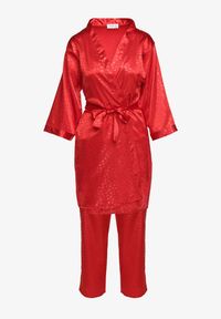 Renee - Czerwony 6-częściowy Komplet Piżamowy ze Szlafrokiem Opaską Koszulą Nocną Spodniami Szortami i Topem Kerosa. Kolor: czerwony. Materiał: satyna #2