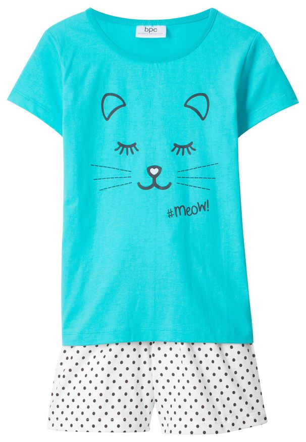 bonprix - Piżama z krótkimi spodniami z czystej bawełny organicznej (2 części). Kolor: niebieski. Materiał: bawełna. Długość: krótkie. Wzór: nadruk, kropki