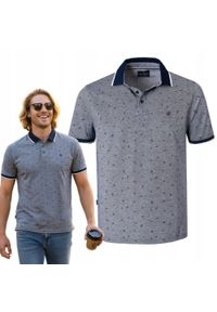 Bawełniana, Męska Koszulka Polo - Pako Jeans - Granatowy Melanż. Okazja: na co dzień. Typ kołnierza: polo. Kolor: niebieski. Materiał: bawełna. Wzór: melanż. Styl: casual #4