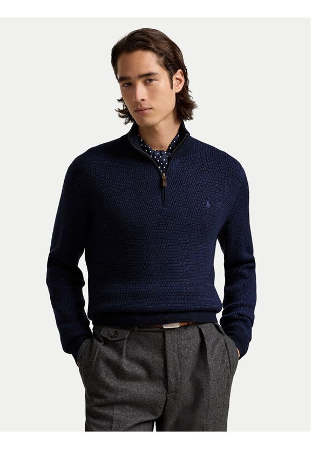 Polo Ralph Lauren Sweter 710948865003 Granatowy Regular Fit. Typ kołnierza: polo. Kolor: niebieski. Materiał: wełna