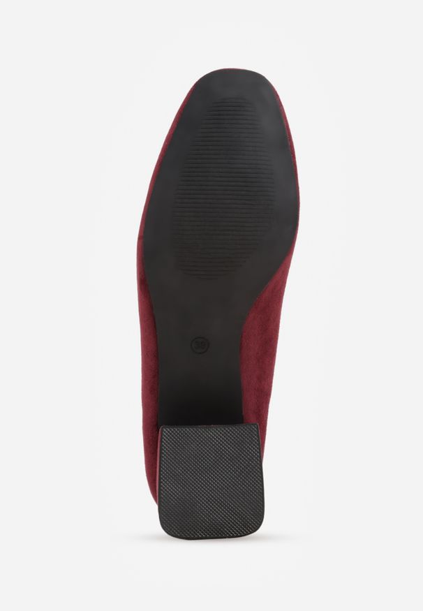 Renee - Bordowe Czółenka z Wkładką z Naturalnej Skóry i Metaliczną Wstawką Sariann. Kolor: czerwony. Materiał: skóra. Obcas: na obcasie. Styl: elegancki. Wysokość obcasa: średni