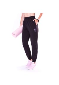 2SkIN - Czarne spodnie dresowe na siłownię z wysokim stanem damskie 2skin DEEP. Stan: podwyższony. Kolor: czarny. Materiał: bawełna, elastan. Sport: fitness #1