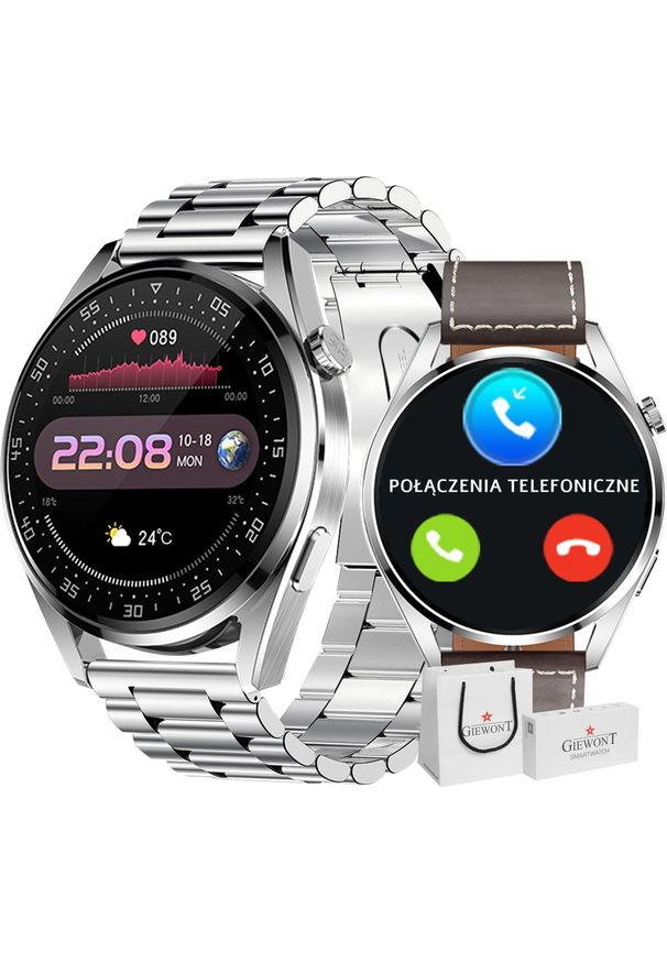 Smartwatch Gravity Smartwatch Giewont GW450-6 Srebrny + Pasek Brązowy Skórzany. Rodzaj zegarka: smartwatch. Kolor: wielokolorowy, srebrny, brązowy. Materiał: skóra