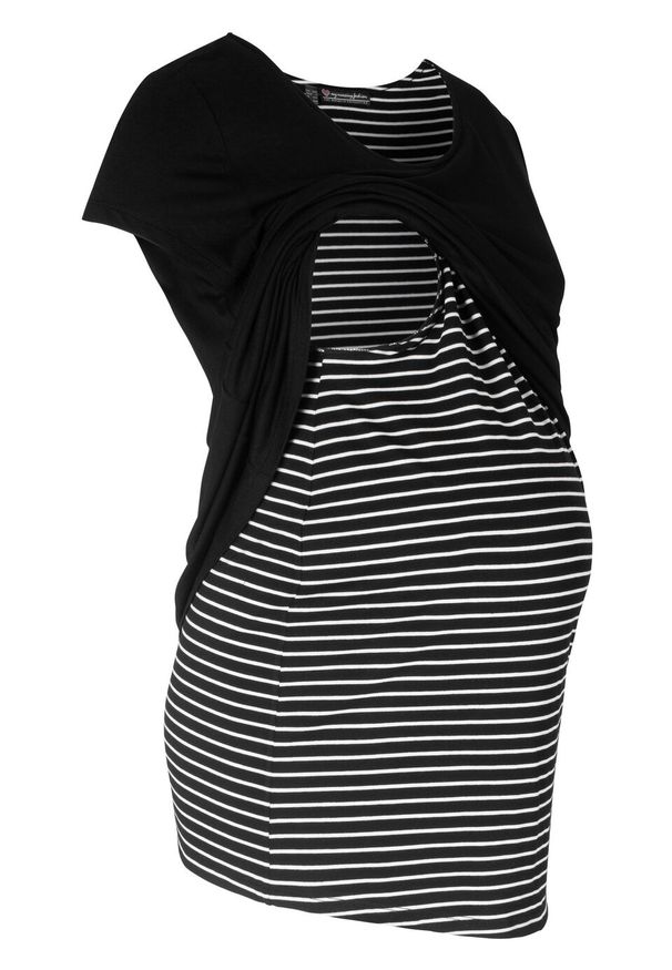 Shirt ciążowy i do karmienia bonprix czarno-biały w paski. Kolekcja: moda ciążowa. Kolor: czarny. Wzór: paski