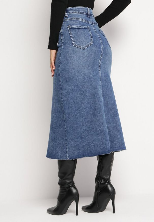 Born2be - Niebieska Jeansowa Spódnica Maxi z Wysokim Stanem Nicyela. Stan: podwyższony. Kolor: niebieski. Materiał: jeans