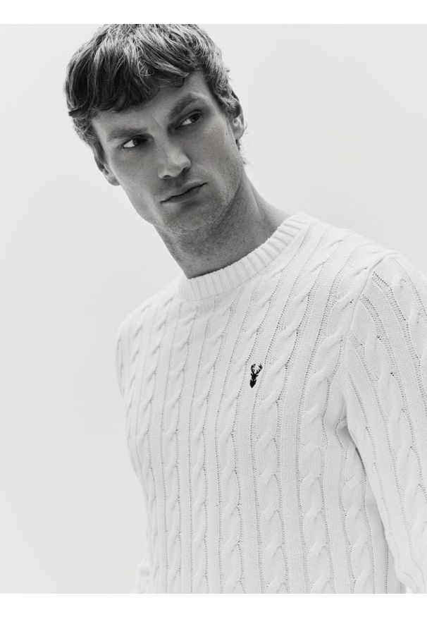 Reserved - Sweter ze świątecznym wzorem - złamana biel. Materiał: bawełna, dzianina. Styl: wizytowy