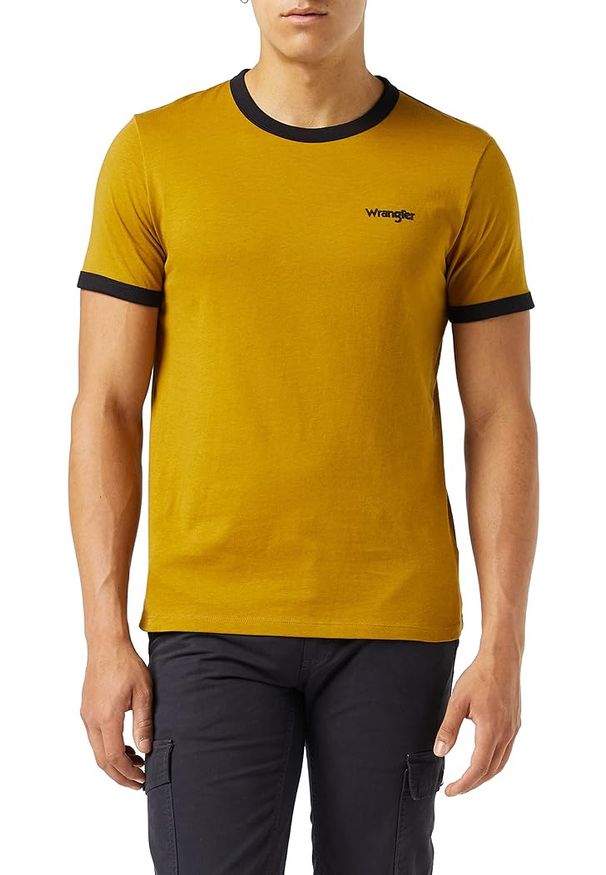 Wrangler - WRANGLER SS RINGER TEE MĘSKI T-SHIRT KOSZULKA LOGO GOLDEN BROWN W7B99FKVQ 112131576