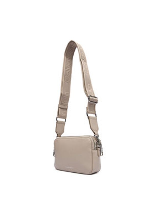 Calvin Klein Torebka Webbing Double Strap Camera Bag LV04F3165G Beżowy. Kolor: beżowy. Materiał: skórzane