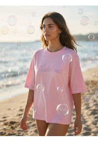 Sinsay - Bawełniana koszulka z haftowanym napisem Maldives - różowy. Kolor: różowy. Materiał: bawełna. Wzór: napisy, haft #1