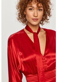 TwinSet - Twinset - Sukienka. Kolor: czerwony. Materiał: tkanina. Długość rękawa: długi rękaw. Typ sukienki: rozkloszowane #3