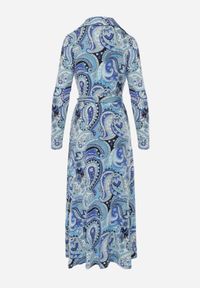 Born2be - Niebieska Kopertowa Sukienka Maxi z Materiałowym Paskiem Jamiria. Kolor: niebieski. Materiał: materiał. Długość rękawa: długi rękaw. Sezon: jesień, wiosna. Typ sukienki: kopertowe. Długość: maxi #3