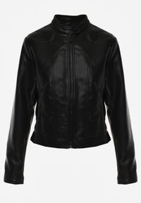 Born2be - Czarna Kurtka Ramoneska o Taliowanym Kroju ze Stójką Fezinia. Okazja: na co dzień. Typ kołnierza: kołnierzyk stójkowy. Kolor: czarny. Materiał: poliester, jeans. Styl: casual, elegancki #7