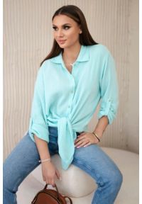 Kesi Włoski - Koszula bawełniana muślinowa oversize miętowa. Okazja: na co dzień. Kolor: miętowy. Materiał: bawełna. Styl: klasyczny, elegancki, casual