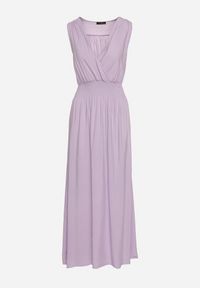 Born2be - Fioletowa Wiskozowa Sukienka z Kopertowym Dekoltem i Gumkami w Talii Joridia. Okazja: na co dzień. Typ kołnierza: dekolt kopertowy. Kolor: fioletowy. Materiał: wiskoza. Długość rękawa: na ramiączkach. Typ sukienki: kopertowe. Styl: wizytowy, casual #3