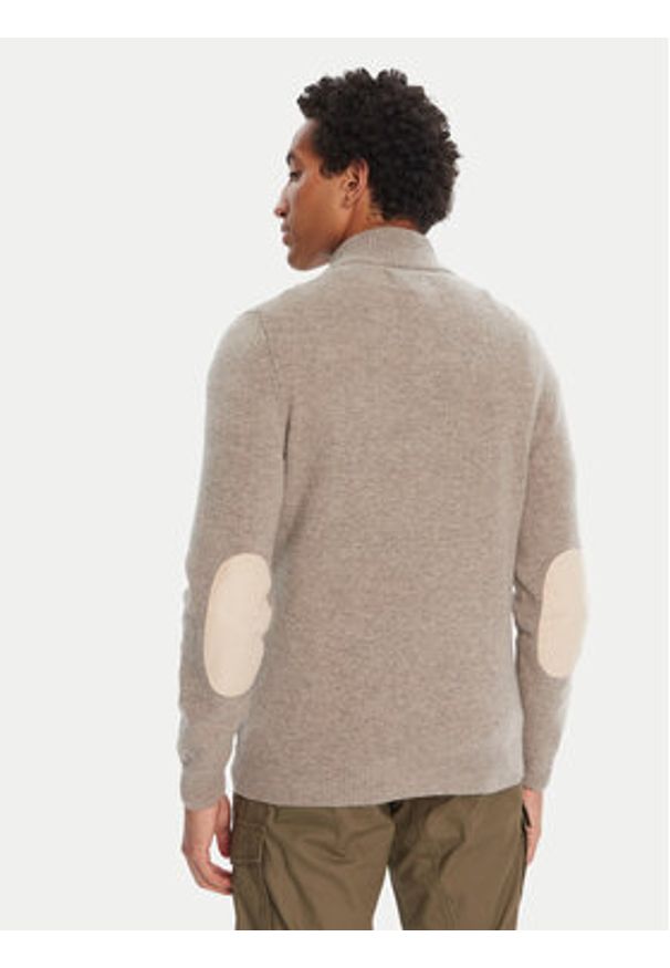 Barbour Sweter Patch Half Zip MKN0585ST51 Beżowy Regular Fit. Kolor: beżowy. Materiał: wełna