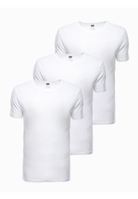 Ombre Clothing - Zestaw koszulek bawełnianych - białe 3-pak Z30 V10 - XXL. Kolor: biały. Materiał: bawełna