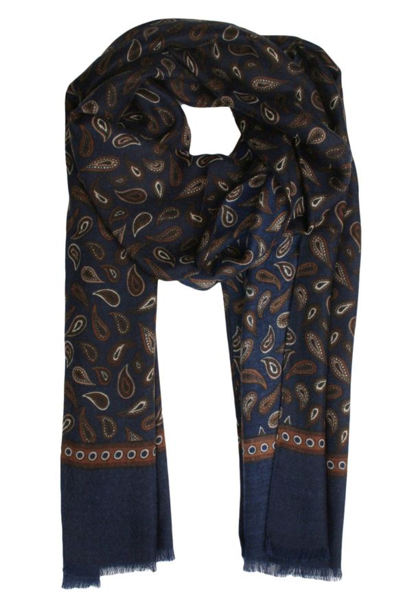 V. Fraas - Szalik Elegancki Przejściowy, Cienki, Granatowo-Brązowy w Paisley -V.Fraas. Kolor: wielokolorowy, beżowy, brązowy. Materiał: poliester. Wzór: paisley. Styl: elegancki