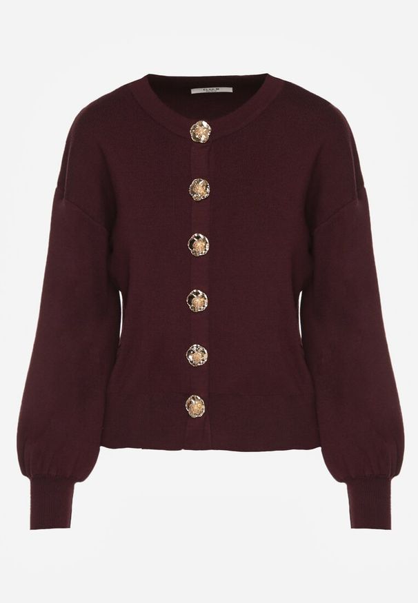 Renee - Bordowy Kardigan z Wiskozą Zdobiony Eleganckimi Napami i Bufiastymi Rękawami Acannte. Kolor: czerwony. Materiał: wiskoza. Wzór: aplikacja. Styl: elegancki