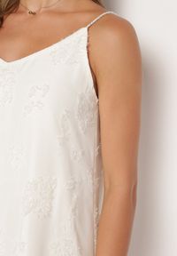 Born2be - Beżowa Trapezowa Sukienka na Ramiączkach z Koralikami i Cyrkoniami Dimzuri. Okazja: na co dzień. Kolor: beżowy. Materiał: jeans. Długość rękawa: na ramiączkach. Wzór: aplikacja. Typ sukienki: trapezowe. Styl: casual, elegancki #5