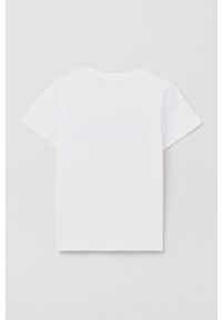 OVS t-shirt bawełniany dziecięcy kolor biały z nadrukiem. Okazja: na co dzień. Kolor: biały. Materiał: bawełna. Wzór: nadruk. Styl: casual