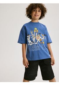 Reserved - T-shirt oversize Looney Tunes - niebieski. Kolor: niebieski. Materiał: bawełna, dzianina