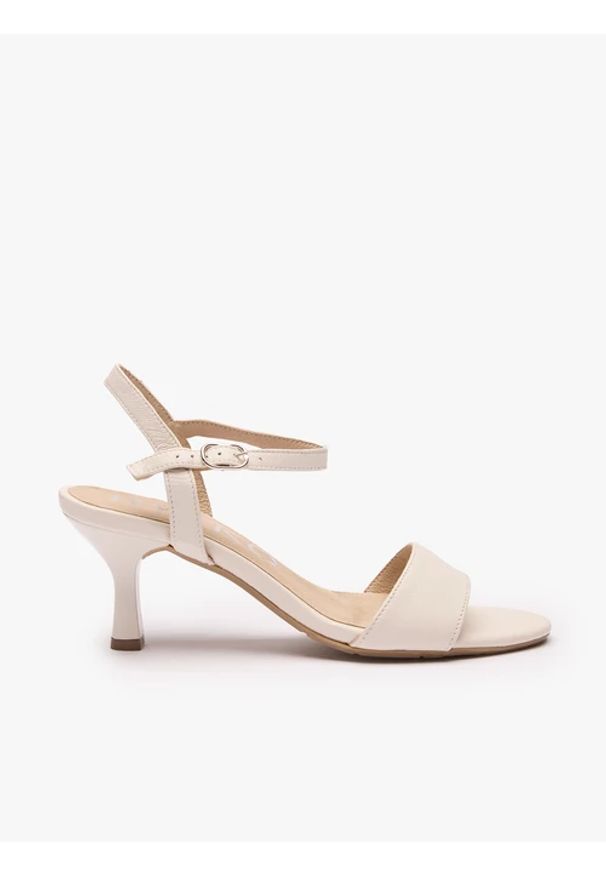 Ryłko - Kremowe sandały ślubne. Okazja: na ślub cywilny, na wesele. Zapięcie: sprzączka. Kolor: beżowy. Materiał: skóra. Obcas: na obcasie. Styl: street, elegancki. Wysokość obcasa: średni