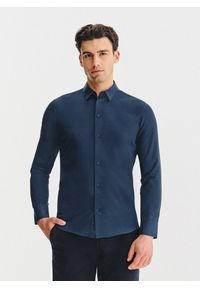 Pako Lorente - PAKO LORENTE - Granatowa koszula męska melanż. Kolor: niebieski. Materiał: bawełna, poliester. Długość rękawa: długi rękaw. Długość: długie. Wzór: melanż. Sezon: jesień #1
