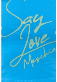 Love Moschino top damski. Kolor: niebieski. Długość rękawa: na ramiączkach. Wzór: nadruk #5