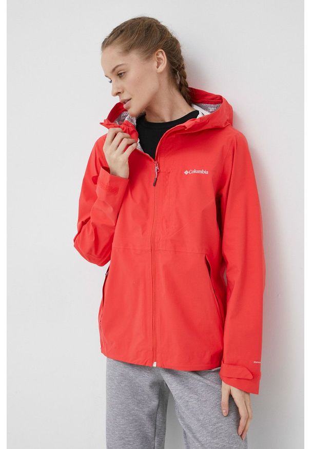 columbia - Columbia kurtka outdoorowa Omni-Tech Ampli-Dry kolor czerwony przejściowa. Kolor: czerwony. Materiał: materiał. Długość: długie
