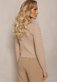 Renee - Beżowy Kardigan Zapinany na Napy Cherrina. Kolor: beżowy. Materiał: dzianina, tkanina. Wzór: ze splotem #3