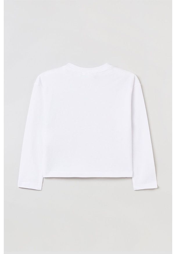 OVS longsleeve dziecięcy kolor biały. Okazja: na co dzień. Kolor: biały. Długość rękawa: długi rękaw. Długość: długie. Wzór: nadruk. Styl: casual