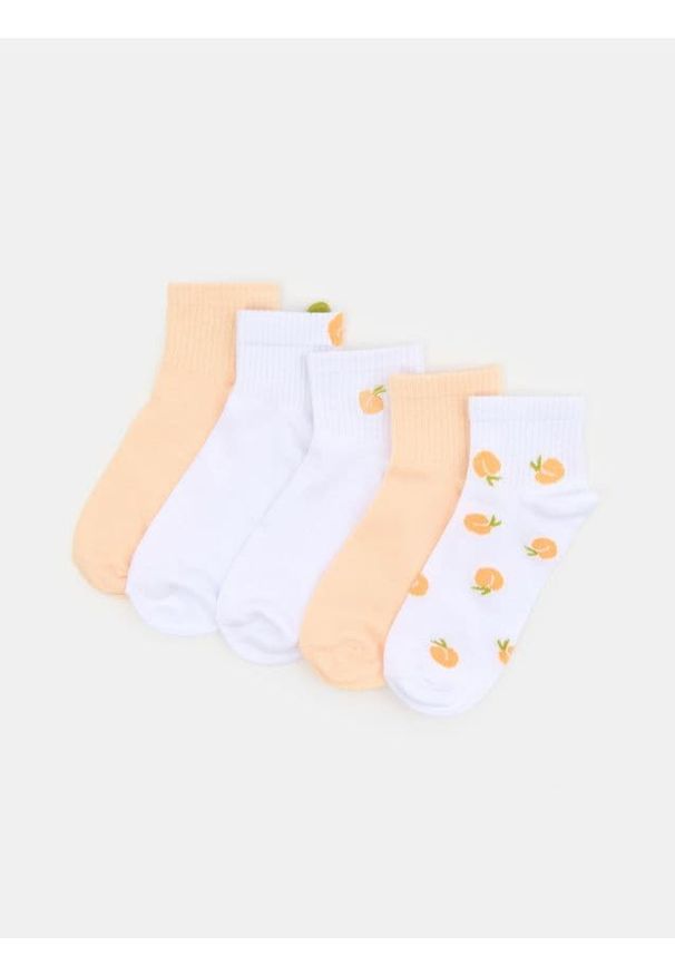 Sinsay - Bawełniane skarpetki z motywem brzoskwiń 5 pack - pomarańczowy. Kolor: pomarańczowy. Materiał: bawełna
