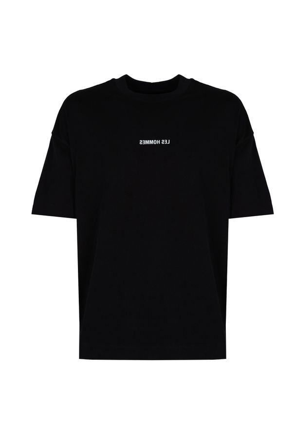 Les Hommes T-Shirt "Happy Pictures" | LBT1015700P | Mężczyzna | Czarny. Okazja: na co dzień. Kolor: czarny. Materiał: bawełna. Wzór: nadruk. Styl: klasyczny, casual, elegancki
