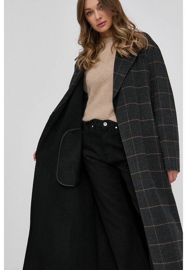 IVY & OAK - Ivy Oak Płaszcz wełniany kolor szary przejściowy. Okazja: na co dzień. Kolor: szary. Materiał: wełna. Styl: klasyczny, casual