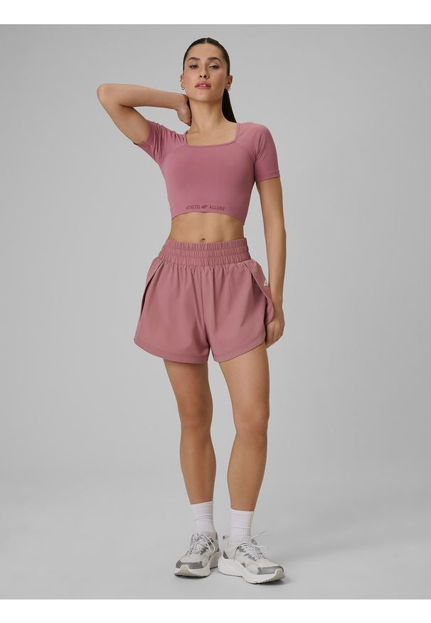 4f - 4F Spodenki treningowe szybkoschnące damskie - różowe M. Stan: podwyższony. Kolor: różowy. Materiał: tkanina. Sport: fitness