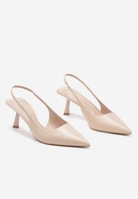 Renee - Beżowe Wsuwane Sandały Sling-Back na Kaczuszce ze Szpiczastym Noskiem Oxena. Okazja: na co dzień. Nosek buta: szpiczasty. Zapięcie: bez zapięcia. Kolor: beżowy. Materiał: jeans. Obcas: na szpilce. Styl: wizytowy, casual, elegancki. Wysokość obcasa: średni #2