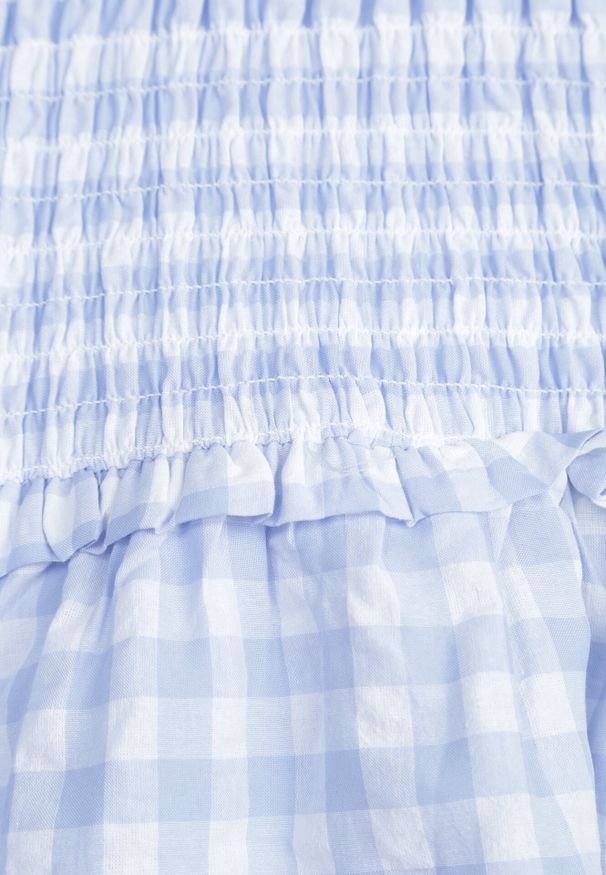 Born2be - Jasnoniebieska Rustykalna Sukienka z Bawełną w Kratę z Bufiastymi Rękawami i Marszczeniem Koko. Okazja: na co dzień. Kolor: niebieski. Materiał: bawełna. Typ sukienki: proste. Styl: casual