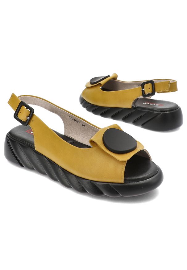 Żółte Sandały Artiker Modne Obuwie Damskie. Kolor: żółty. Materiał: skóra. Sezon: lato. Styl: elegancki, klasyczny