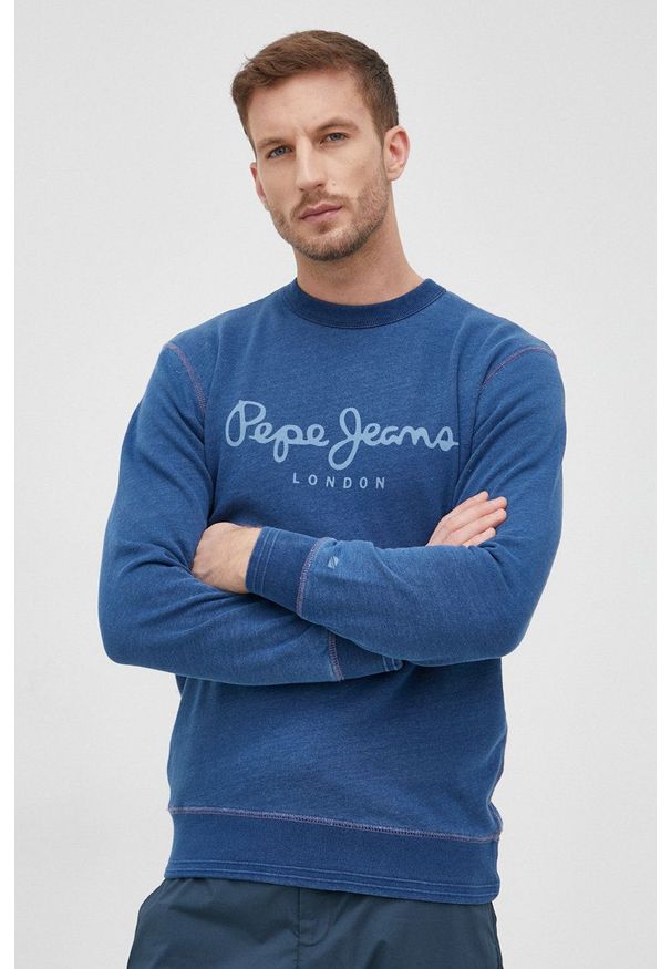 Pepe Jeans bluza bawełniana DINDIGO męska gładka. Kolor: niebieski. Materiał: bawełna. Wzór: gładki