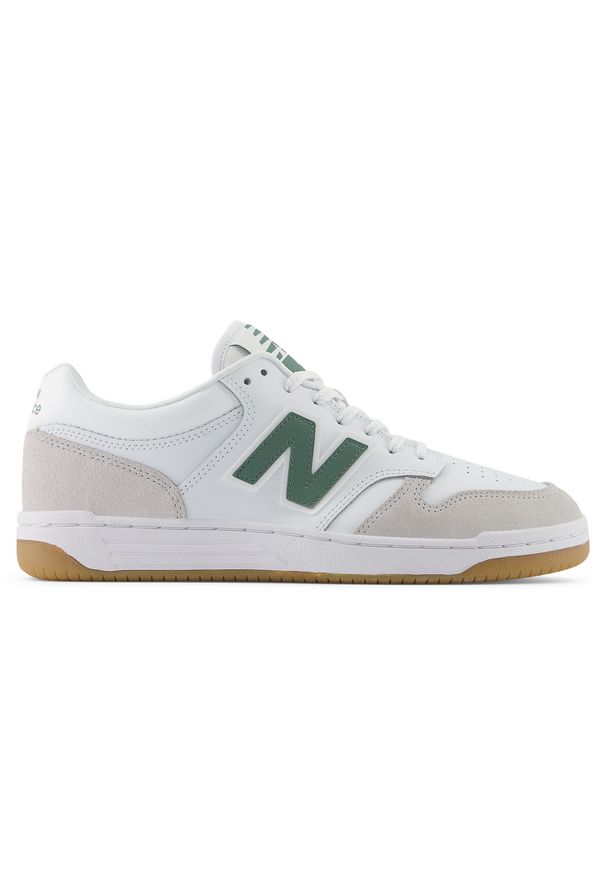 Buty unisex New Balance BB480LYG – białe. Okazja: na co dzień. Kolor: biały. Materiał: dresówka, materiał, syntetyk. Szerokość cholewki: normalna. Sport: turystyka piesza