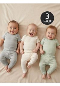 Sinsay - Bawełniane legginsy 3 pack - kremowy. Kolor: kremowy. Materiał: bawełna #1