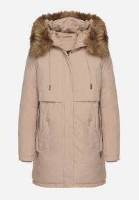 Born2be - Beżowa Casualowa Kurtka Parka z Kapturem z Futerkiem Nallorea. Okazja: na co dzień. Typ kołnierza: kaptur. Kolor: beżowy. Materiał: futro. Styl: casual #6