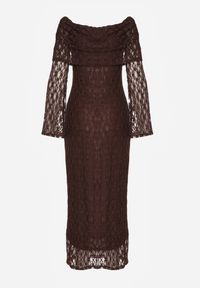 Renee - Brązowa Koronkowa Sukienka Koktajlowa z Odkrytymi Ramionami Eperria. Okazja: na studniówkę. Typ kołnierza: kokarda. Kolor: brązowy. Materiał: koronka. Typ sukienki: z odkrytymi ramionami. Styl: wizytowy #8