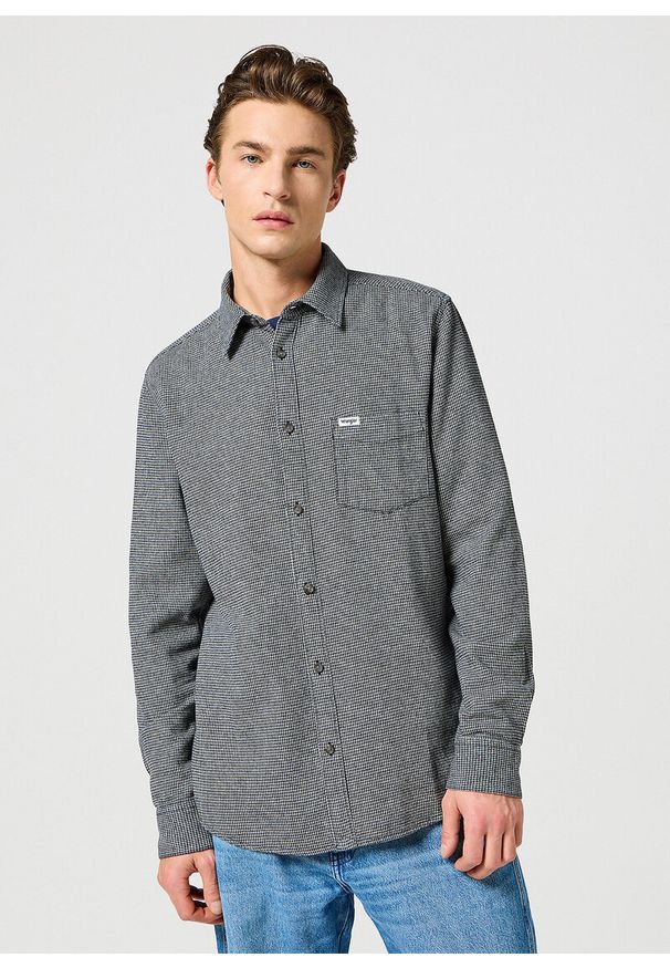 Wrangler - WRANGLER MESKA KOSZULA 1 PKT FLANNEL SHIRT GREY BLACK 112357253 W564008853