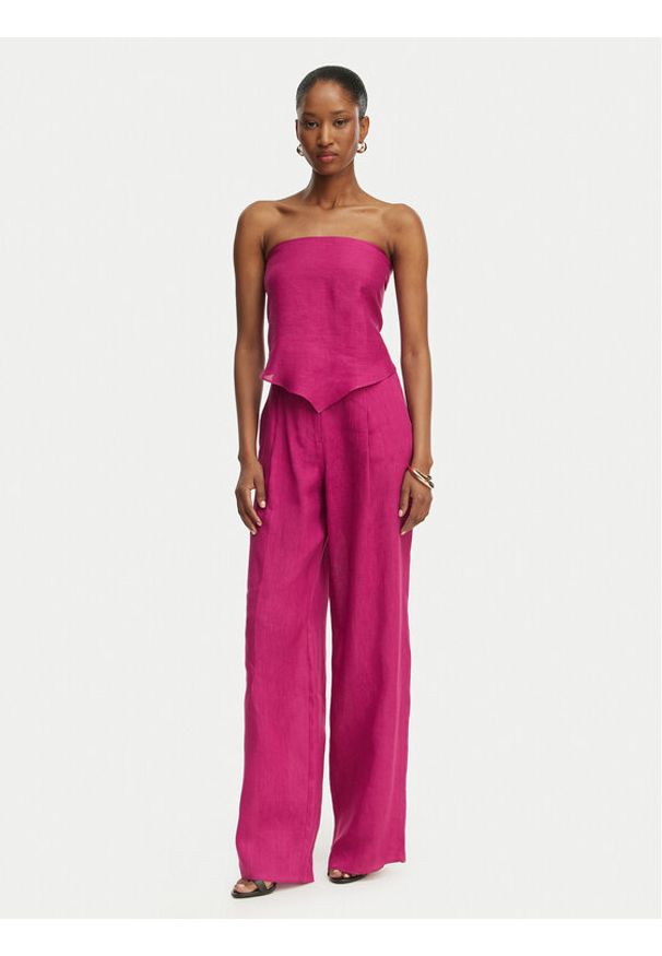 Marella Spodnie materiałowe Solista 2613131114 Różowy Relaxed Fit. Kolor: różowy. Materiał: len